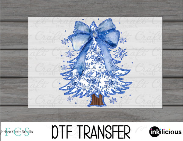 Pretty Blue Bow Tree DTF