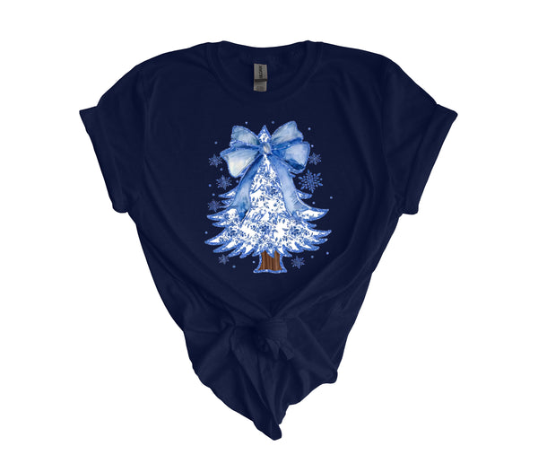 Pretty Blue Bow Tree DTF