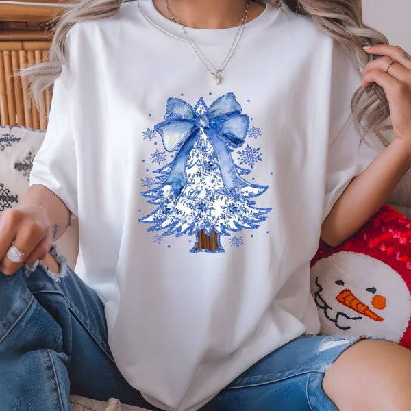 Pretty Blue Bow Tree DTF