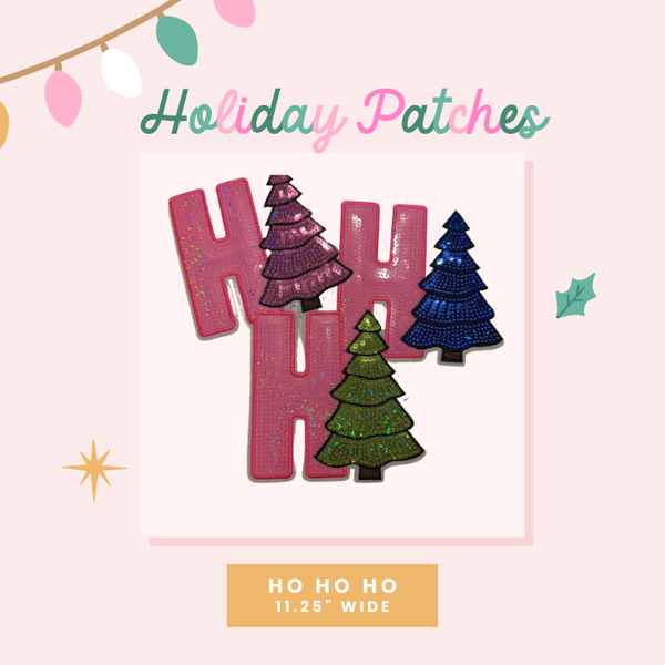 Ho Ho Ho Sequin Patch with Christmas Tree