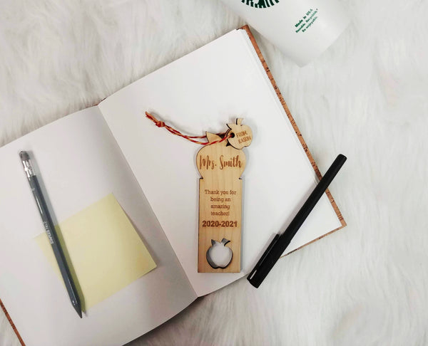 Teacher Appreciation Apple Wood Bookmark