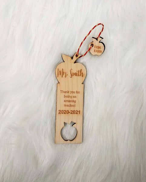 Teacher Appreciation Apple Wood Bookmark