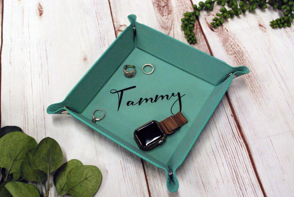 Custom Engraved Leather Catchall Tray