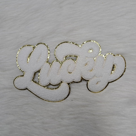White Lucky Chenille Patch