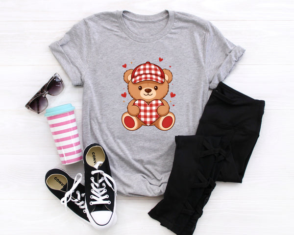 Checkered Valentines Boy Teddy Bear DTF