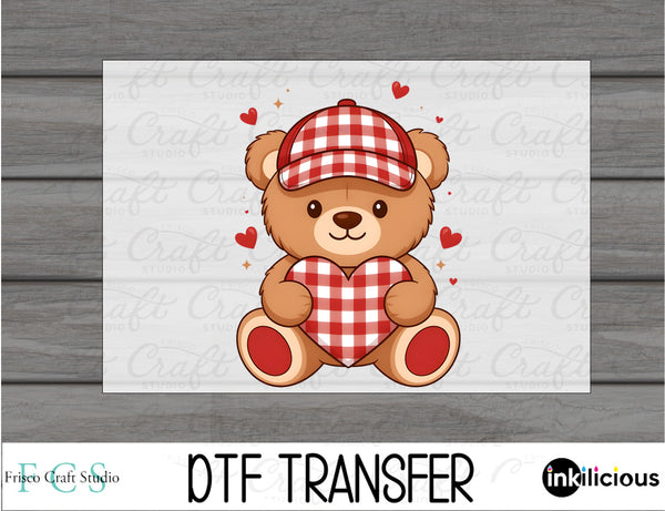 Checkered Valentines Boy Teddy Bear DTF