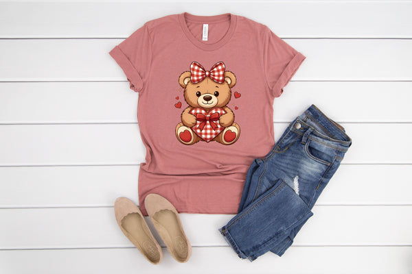 Checkered Valentines Girl Teddy Bear DTF