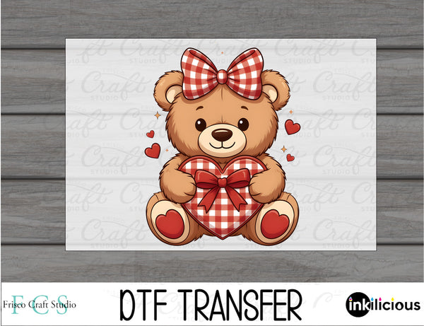 Checkered Valentines Girl Teddy Bear DTF