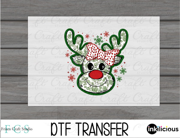 Decorative Green Reindeer DTF