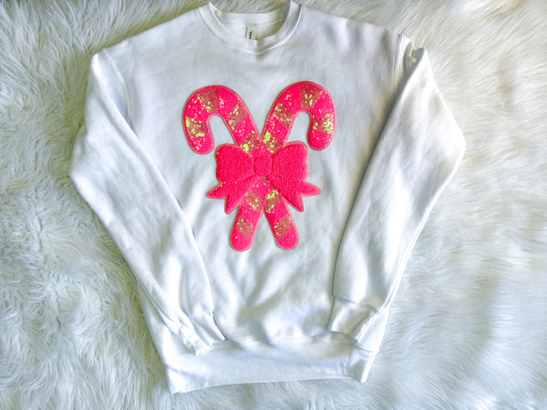 Candy Cane Sequin Patch with Chenille Bow