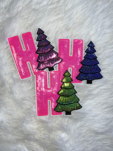 Ho Ho Ho Sequin Patch with Christmas Tree
