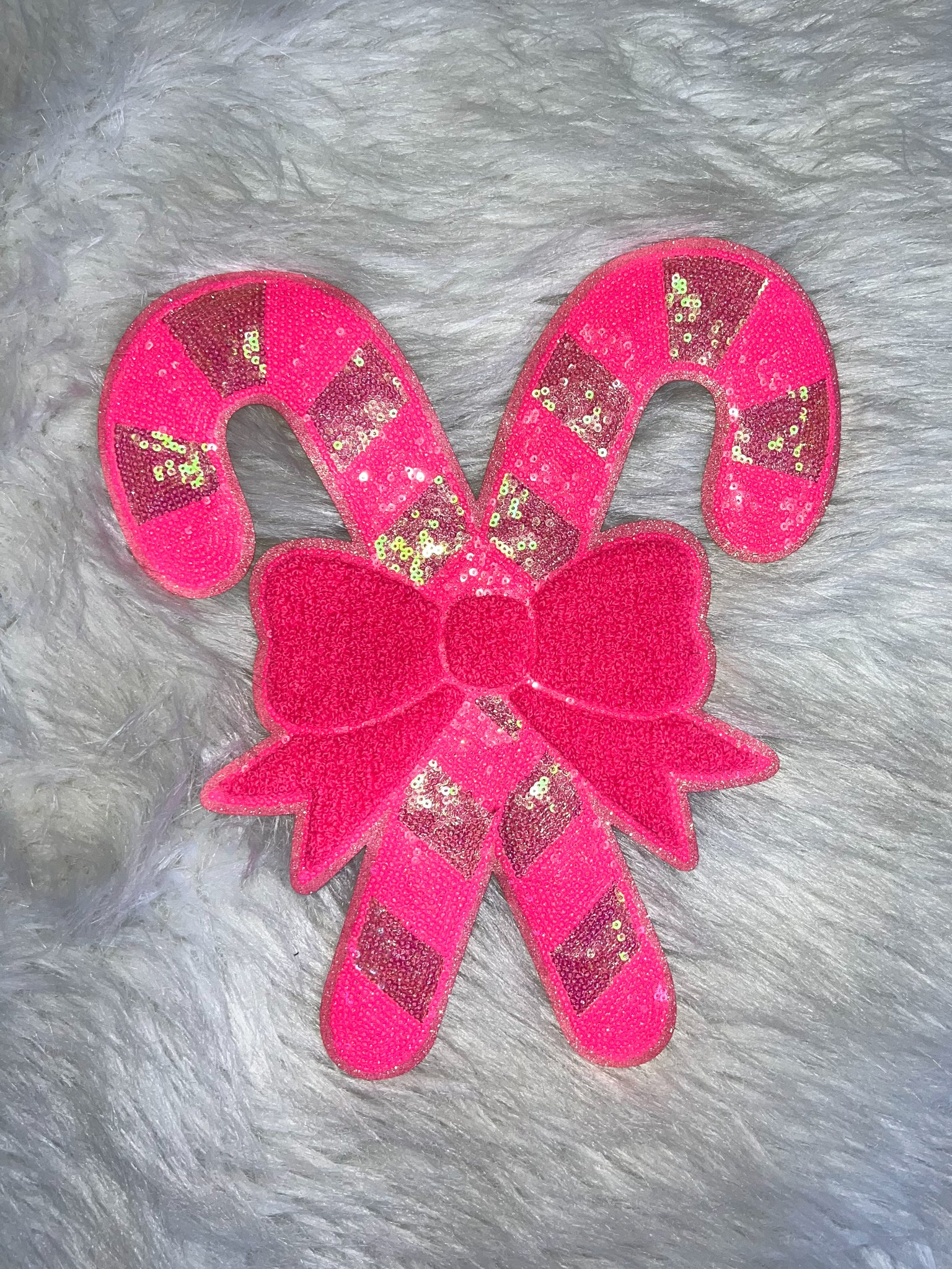 Candy Cane Sequin Patch with Chenille Bow