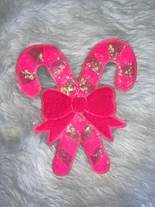 Candy Cane Sequin Patch with Chenille Bow