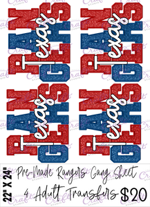 Pre made Gang Sheet-Texas Rangers (22x24)
