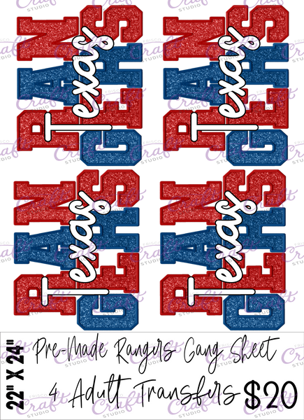 Pre made Gang Sheet-Texas Rangers (22x24)