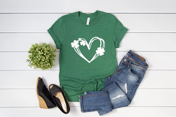 White Shamrock Heart DTF