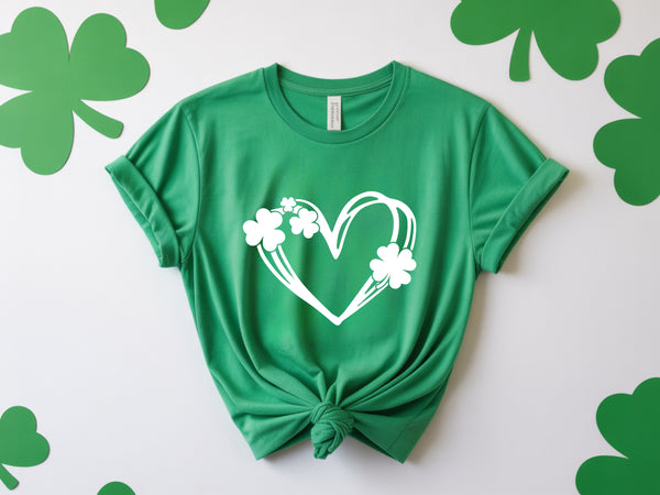 White Shamrock Heart DTF