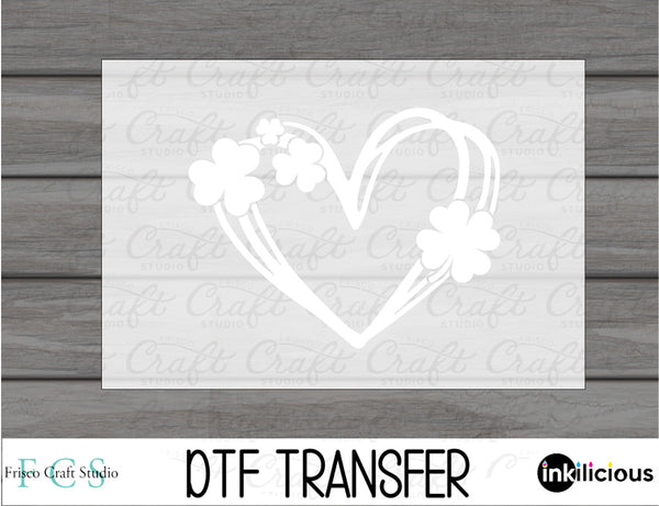 White Shamrock Heart DTF