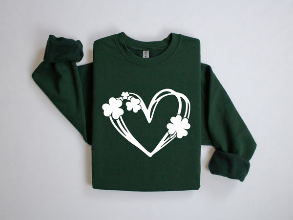 White Shamrock Heart DTF