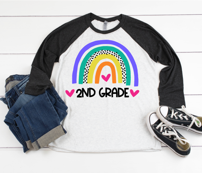 2nd Grade School Rainbow-Raglan