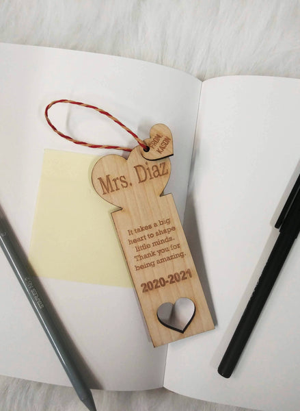 Teacher Appreciation Heart Wood Bookmark