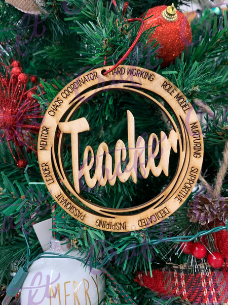Teacher wood ornament