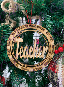 Teacher wood ornament